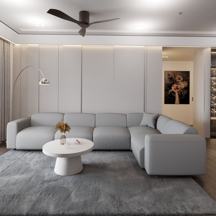 LeisureMod Whisper 6-Seater Conversation Set with Ottoman in Taupe Photo.