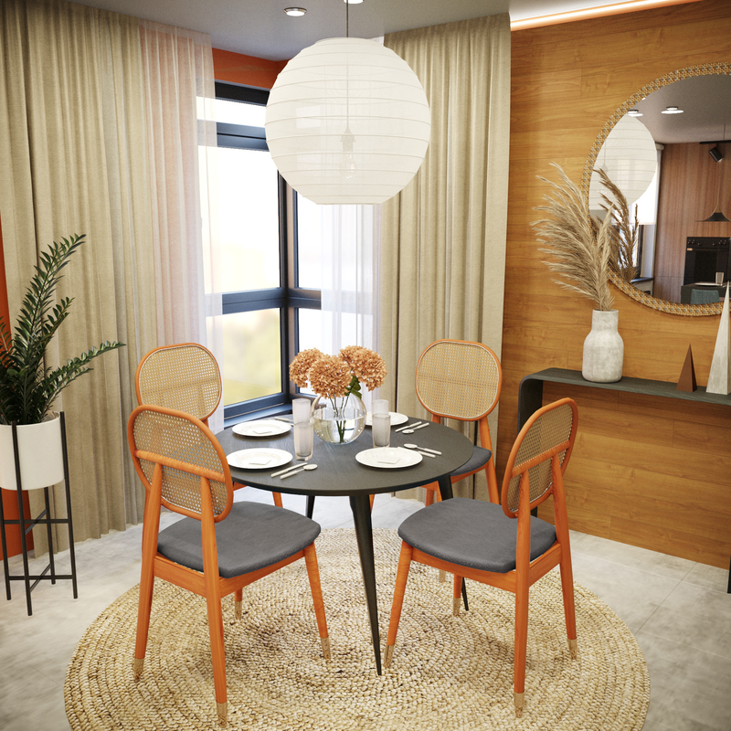 LeisureMod Holbeck Wicker Dining Chair with Upholstered Leather Seat and Beech Wood Legs Grey in Dining Room.
