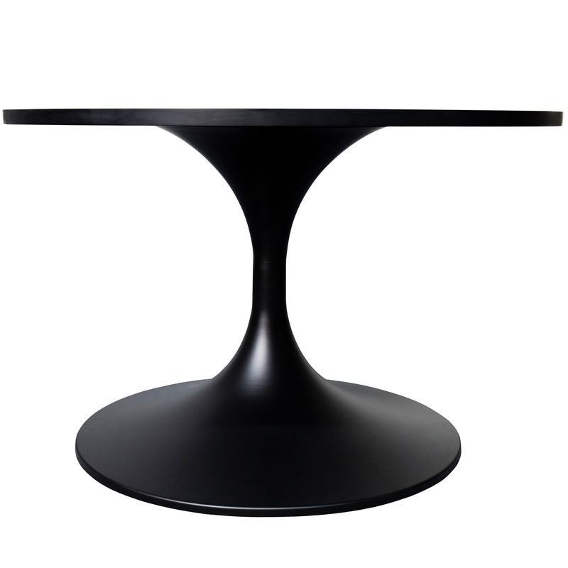 LeisureMod Verve Coffee Table Black base with 27" round Black Marble MDF Top Side View.