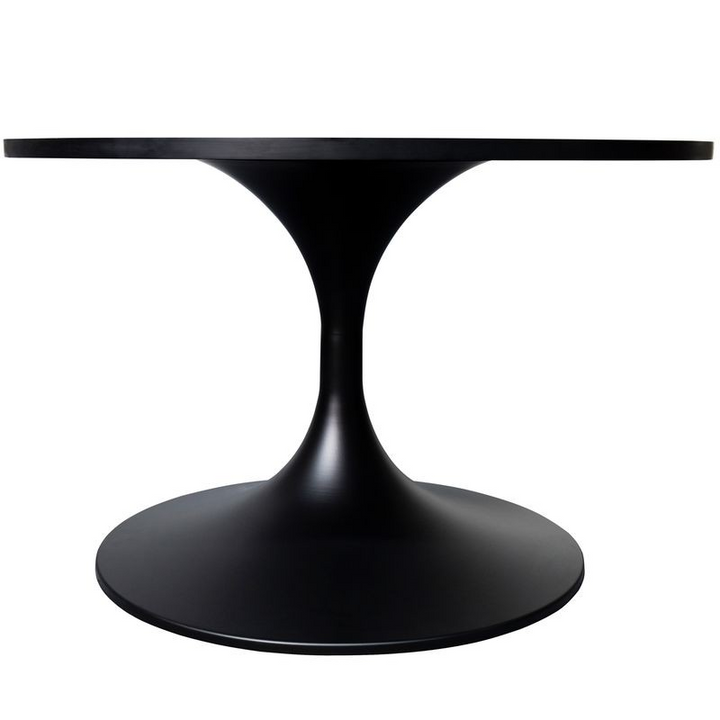 LeisureMod Verve Coffee Table Black base with 27" round Black Marble MDF Top Side View.