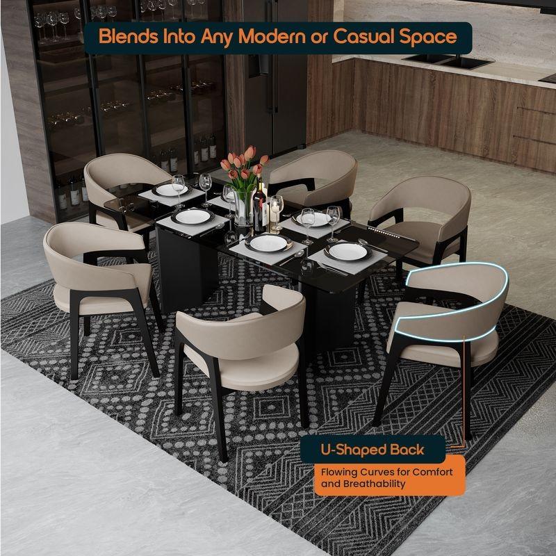 Leisuremod Cali Collection Modern Dining Chair in Taupe at Table.