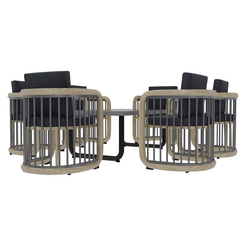 LeisureMod Klyra 7-Piece Aluminum Dining Set with 1 Rectangular Dining Table and 6 Dining Chairs in Grey Image