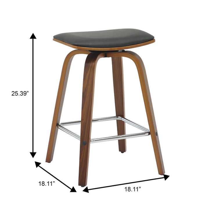 LeisureMod Wooden Counter Stool Square Seat Pelya Collection Modern Style Walnut Color in Black Dimensions.