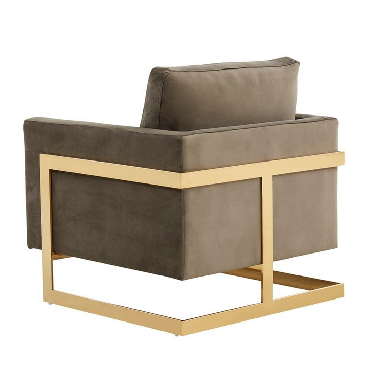 Lincoln Velvet Accent Armchair with Gold Frame Back View