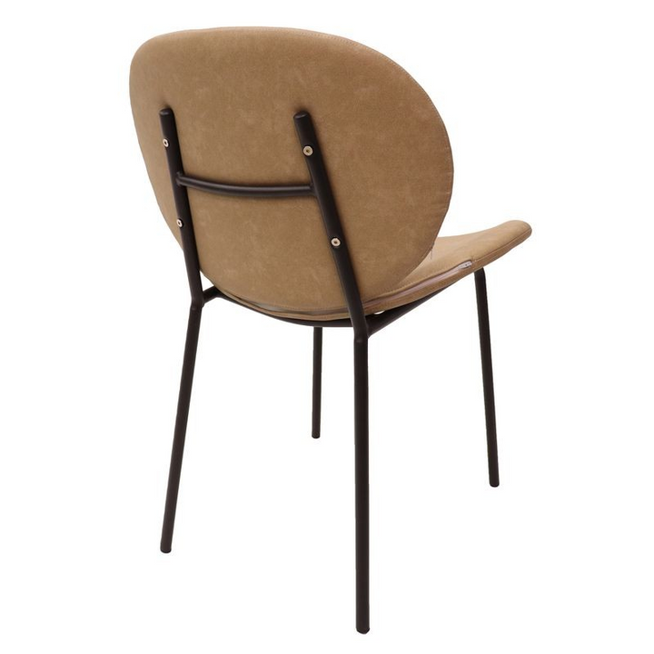 LeisureMod Servos Modern Dining Side Chair with Upholstered Faux Leather Seat and Powder Coated Iron Frame Sand Brown Back Angle.