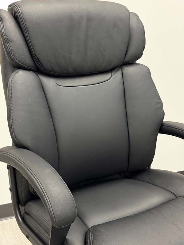 400 Lbs. Capacity Genuine Cowhide Leather Executive Chair in Black Backrest