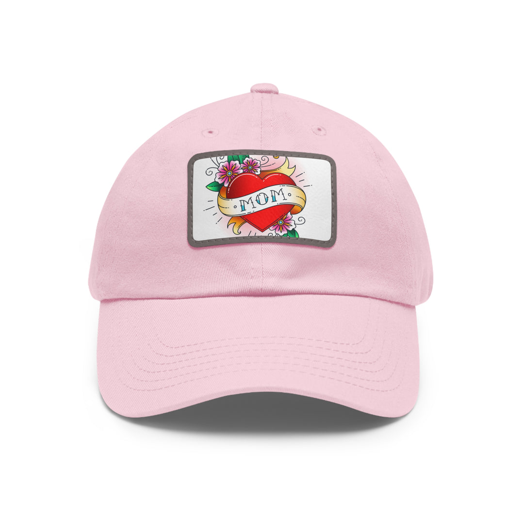 Mom Heart Dad Hat with Leather Patch (Rectangle)