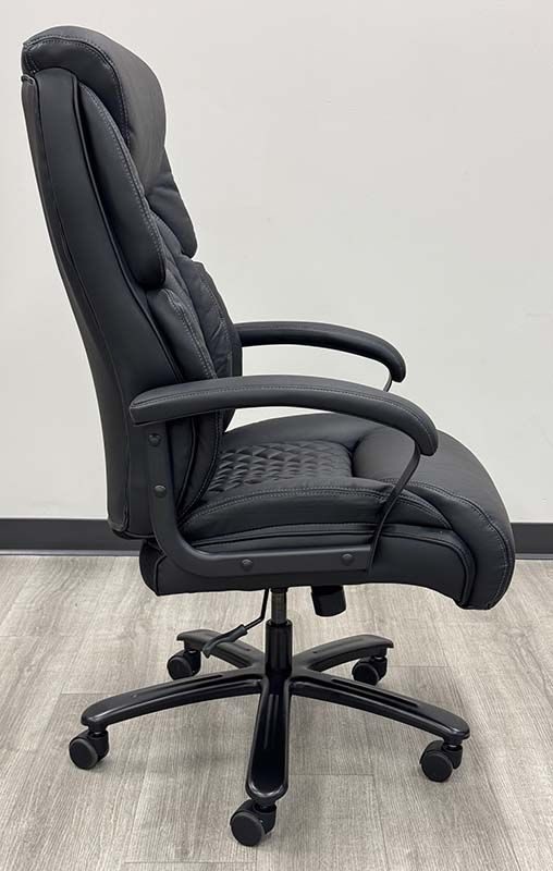 400 lbs. Cap. Cowhide Leather Executive Chair with Diamond Stitching in Black Side