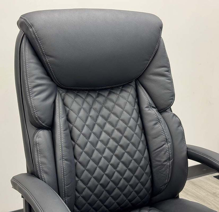 400 lbs. Cap. Cowhide Leather Executive Chair with Diamond Stitching in Black Backrest