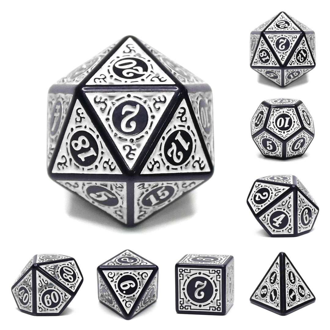 White Magic Flame 7-Dice Set DND RPG Dice Black w/Color Fill