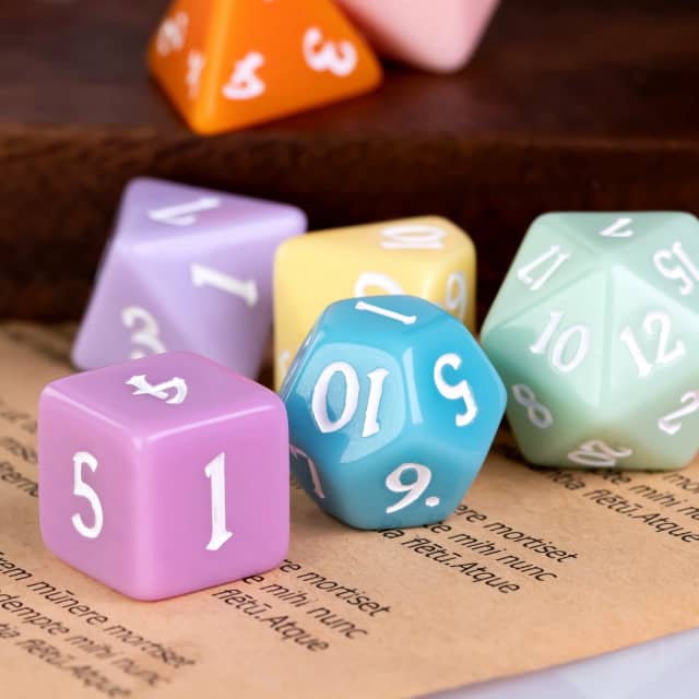 Multi-Color Macaron 7-Dice Set w/White Numbers Pastel Dnd Dice Set