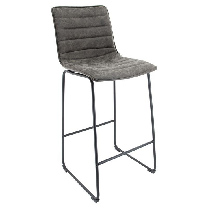 LeisureMod Brooklyn 29.9" Modern Leather Bar Stool with Black Iron Base and Footrest