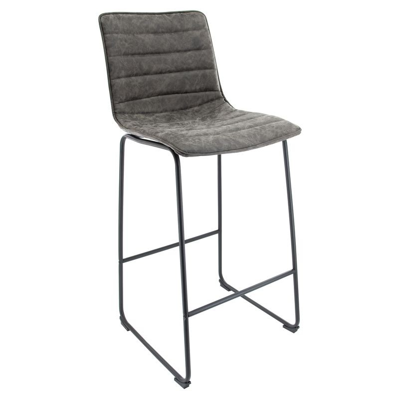 LeisureMod Brooklyn 29.9" Modern Leather Bar Stool with Black Iron Base and Footrest