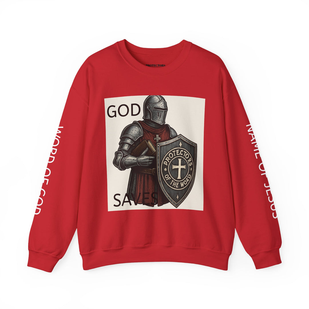 Knight Shield Crewneck Sweatshirt — "Protectors of the Word" Christian Armor Design