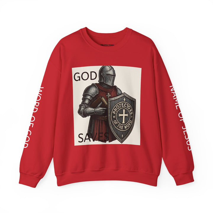 Knight Shield Crewneck Sweatshirt — "Protectors of the Word" Christian Armor Design