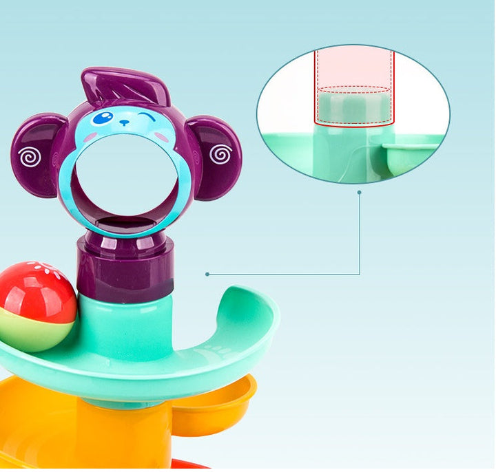 Colorful toy with a magnifying glass on a light blue background.