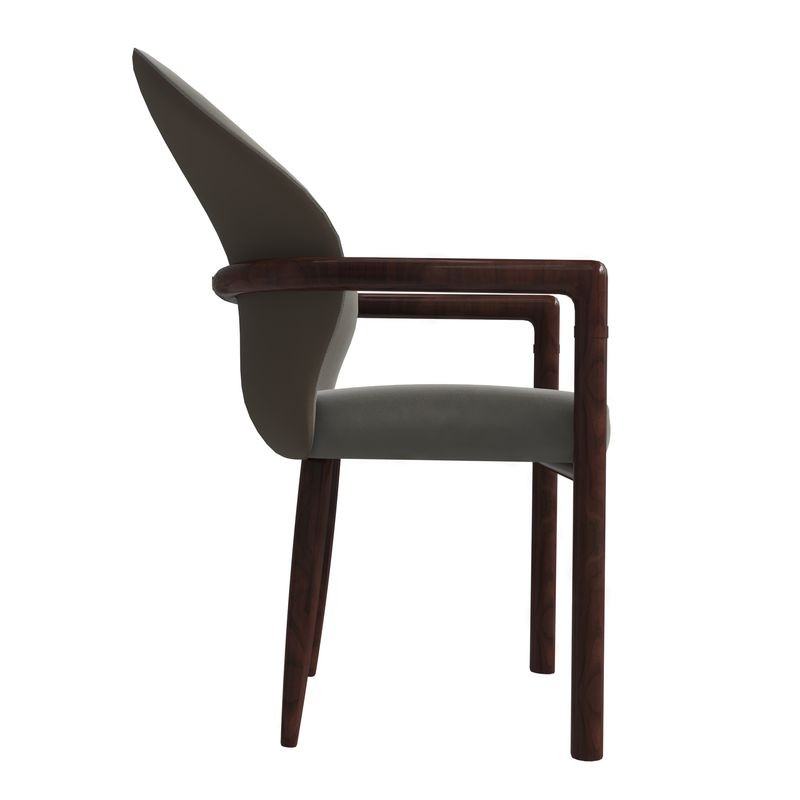 LeisureMod Opaline Series Elegant Wooden Dining Chair in Two-Tone Khaki Side View.