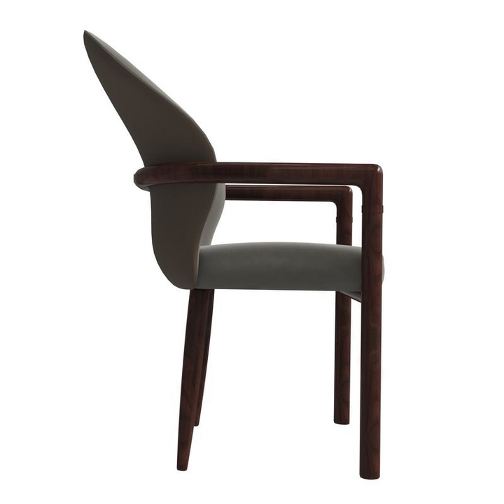 LeisureMod Opaline Series Elegant Wooden Dining Chair in Two-Tone Khaki Side View.