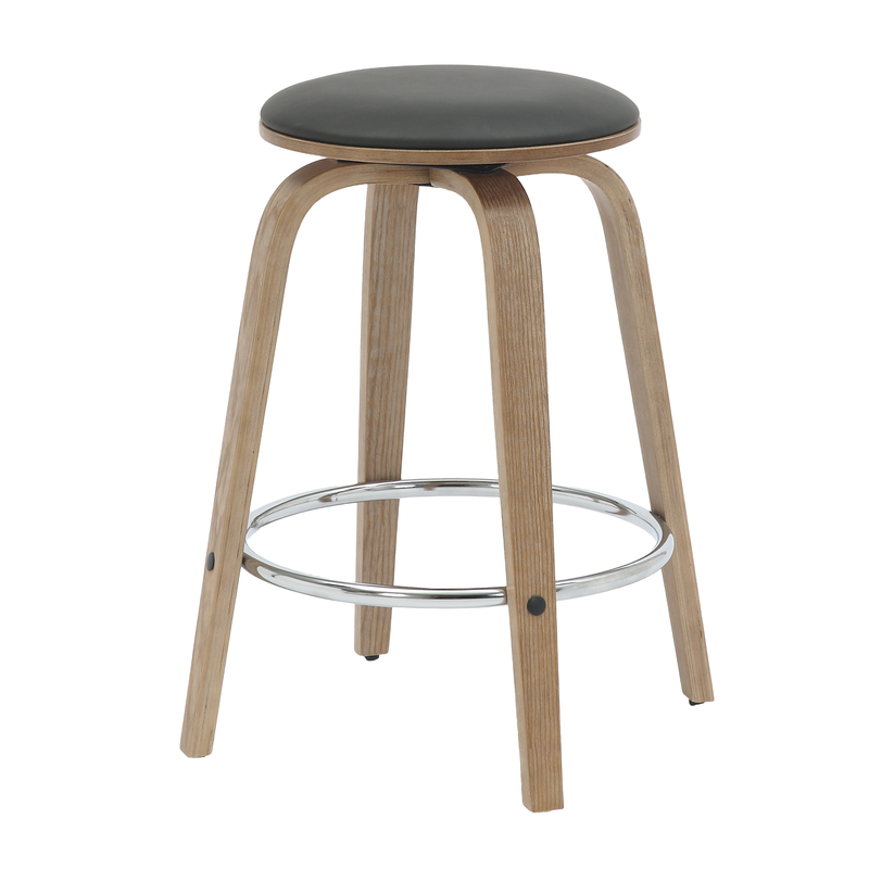 LeisureMod Wooden Counter Stool Pelya Collection Modern Style Washed Walnut Color in Black
