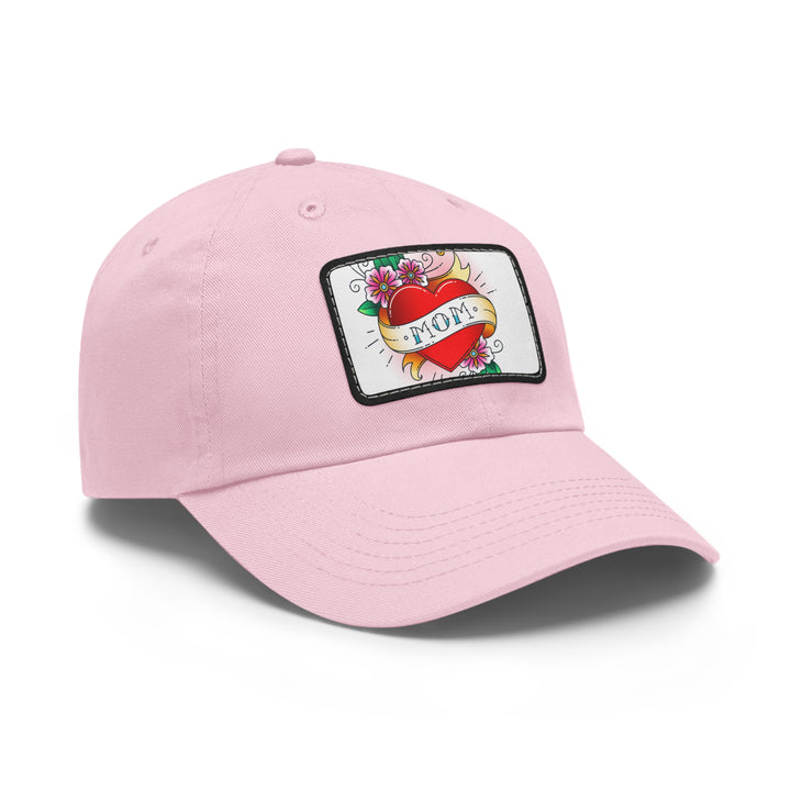 Mom Heart Dad Hat with Leather Patch (Rectangle)