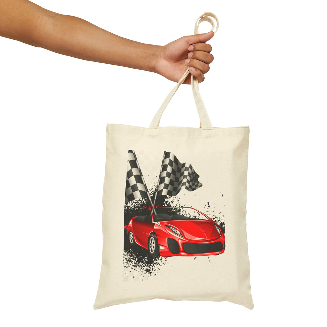 Red Car Finish Line Flags Cotton Canvas Tote Bag