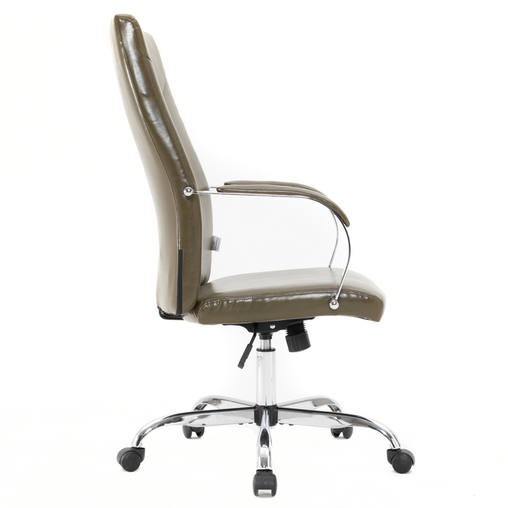 LeisureMod Sonora Modern High-Back Leather Office Chair Olive Green Side View.