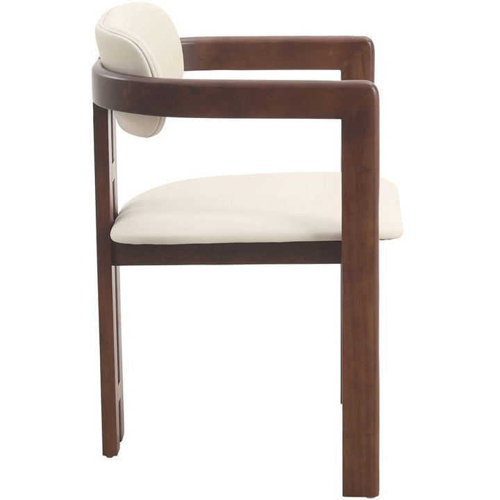 LeisureMod Velo Series Modern Dining Chair in Walnut Color Wood with Toupe Seat Side View.