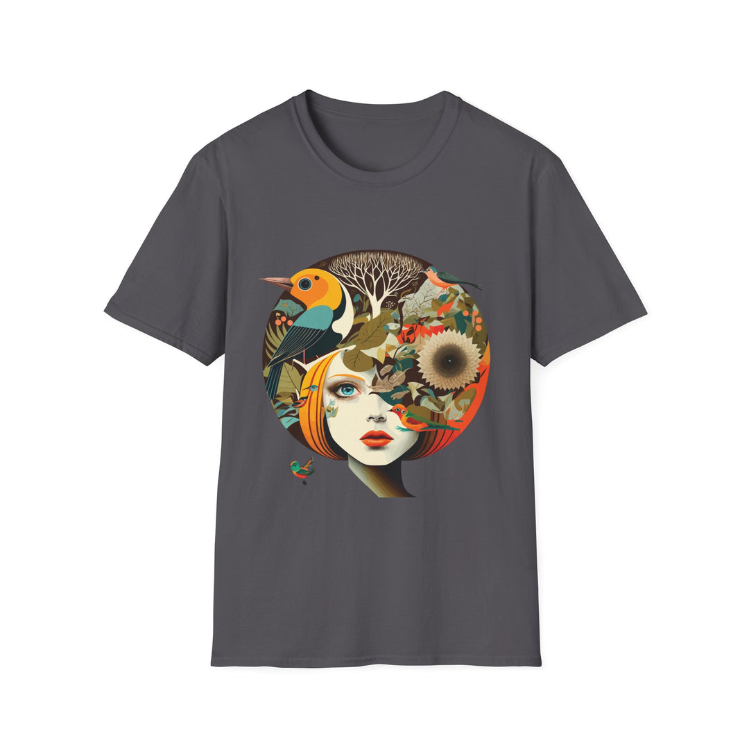 Girl With Flowers and Birds in Hair Unisex Softstyle T-Shirt