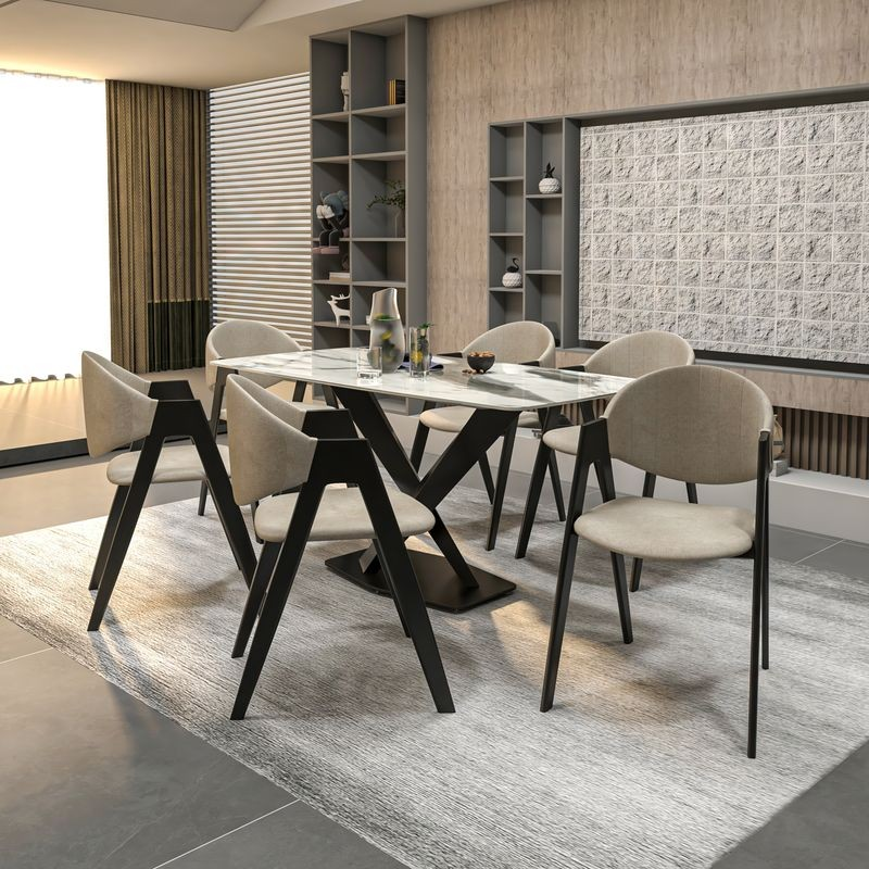 LeisureMod Savor Collection Modern Dining Chair in Grey at Table.