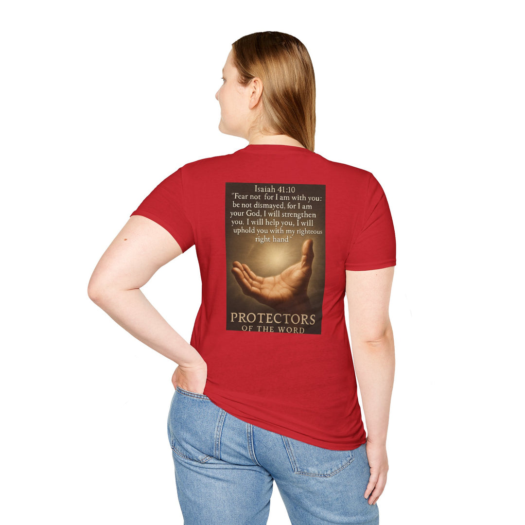 Christian Scripture T-Shirt — Matthew 18:20 and Isaiah 41:10 Faith Tee