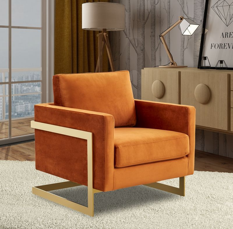 Lincoln Velvet Accent Armchair with Gold Frame Orange Marmalade with Background