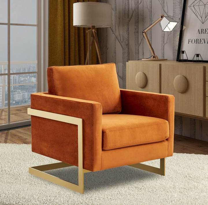 Lincoln Velvet Accent Armchair with Gold Frame Orange Marmalade with Background