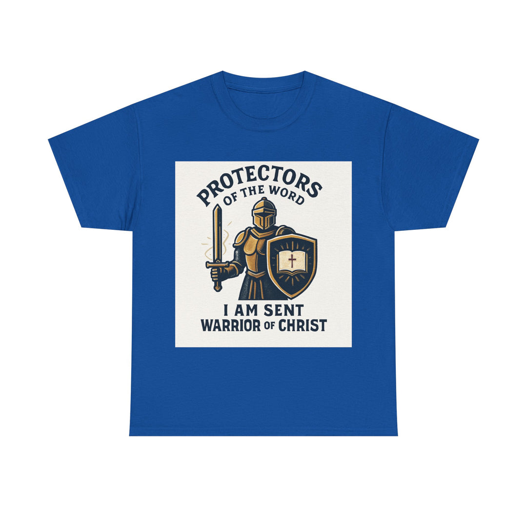 Protectors of the Word T-Shirt — Knight with Sword and Shield Literary Tee