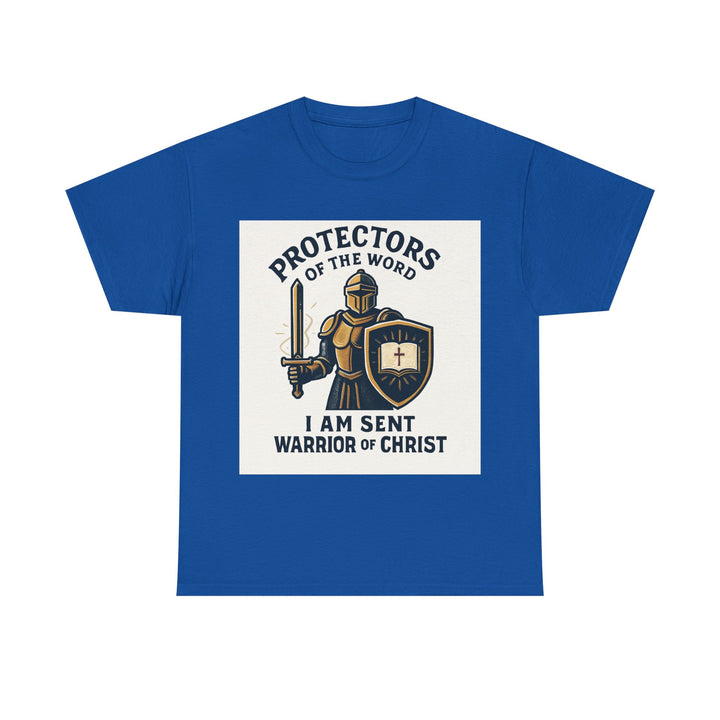 Protectors of the Word T-Shirt — Knight with Sword and Shield Literary Tee