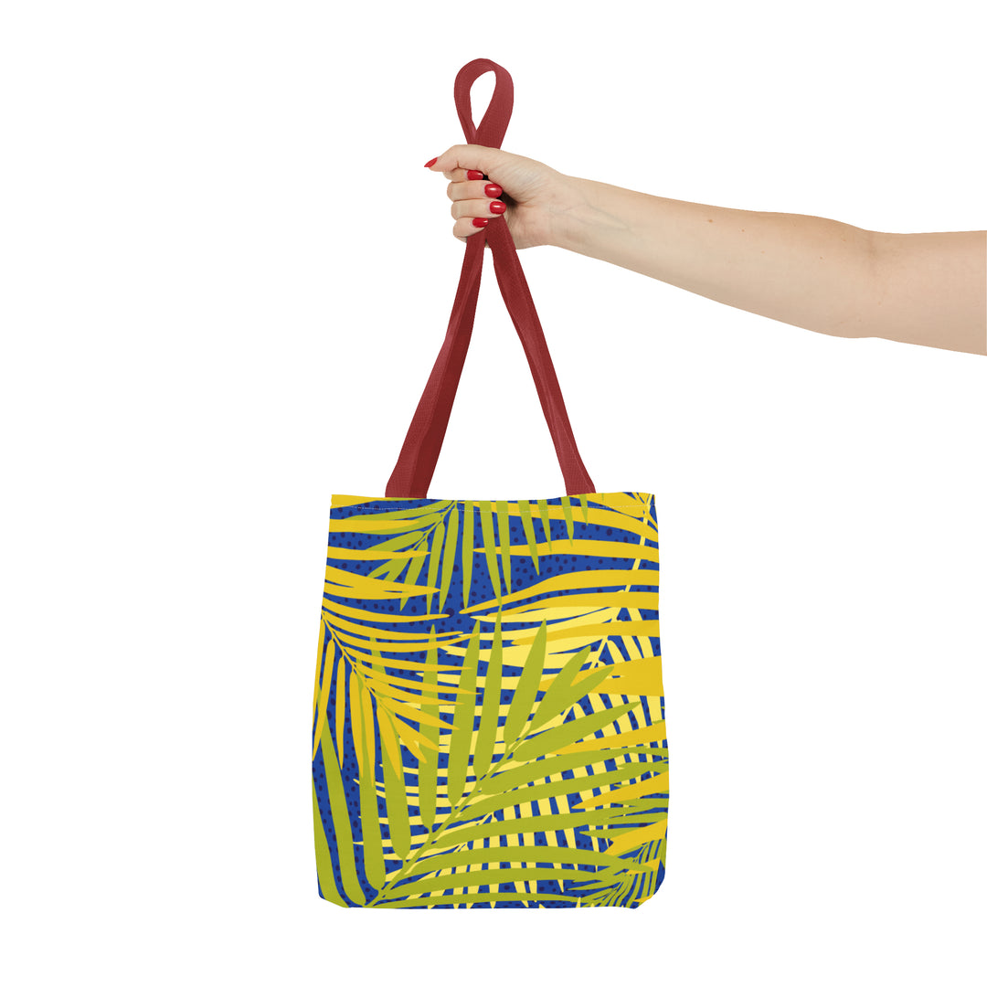 Green Leaves Pattern Over Blue Tote Bag (AOP)