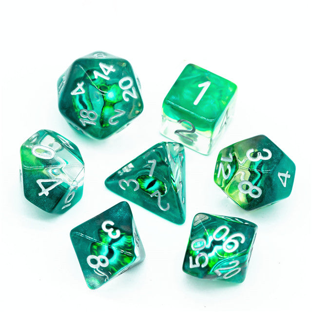 Green Demon Eye Dragon Eye Dice 7-Dice Set Resin Dungeons and Dragons Dice