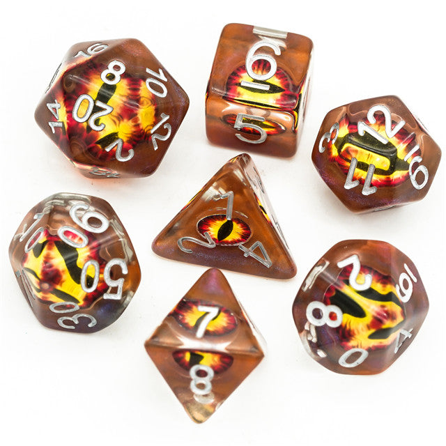 Brown Demon Eye Dragon Eye Dice 7-Dice Set Resin Dungeons and Dragons Dice