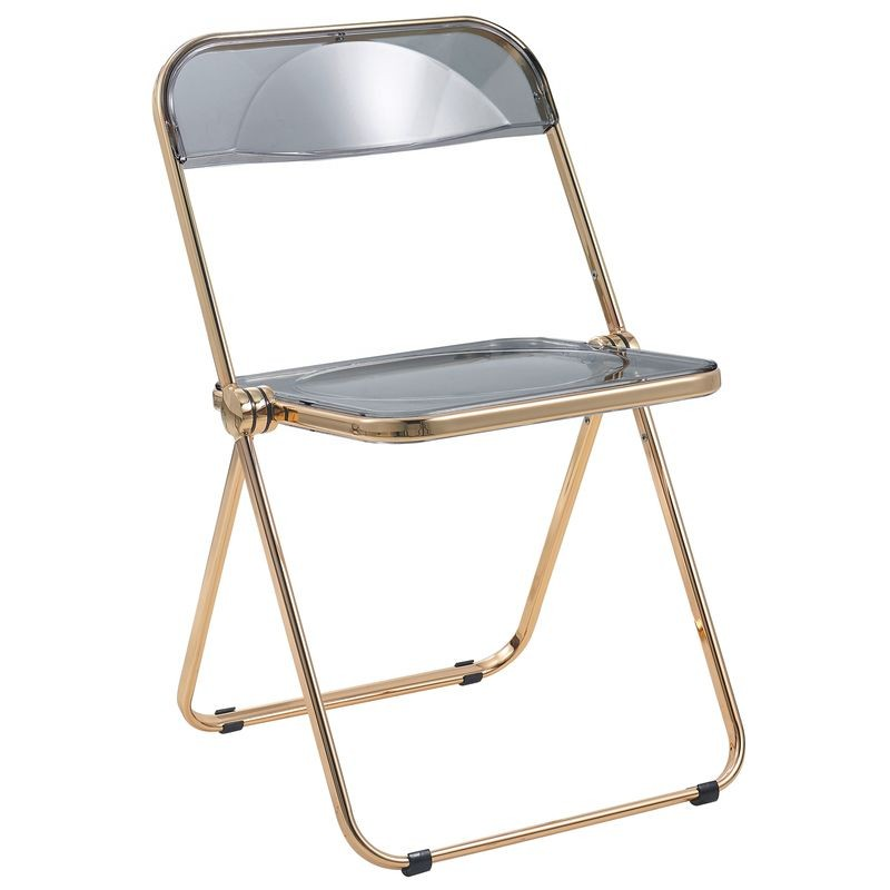 LeisureMod Lawrence Acrylic Folding Chair with Gold Metal Frame Transparent Black