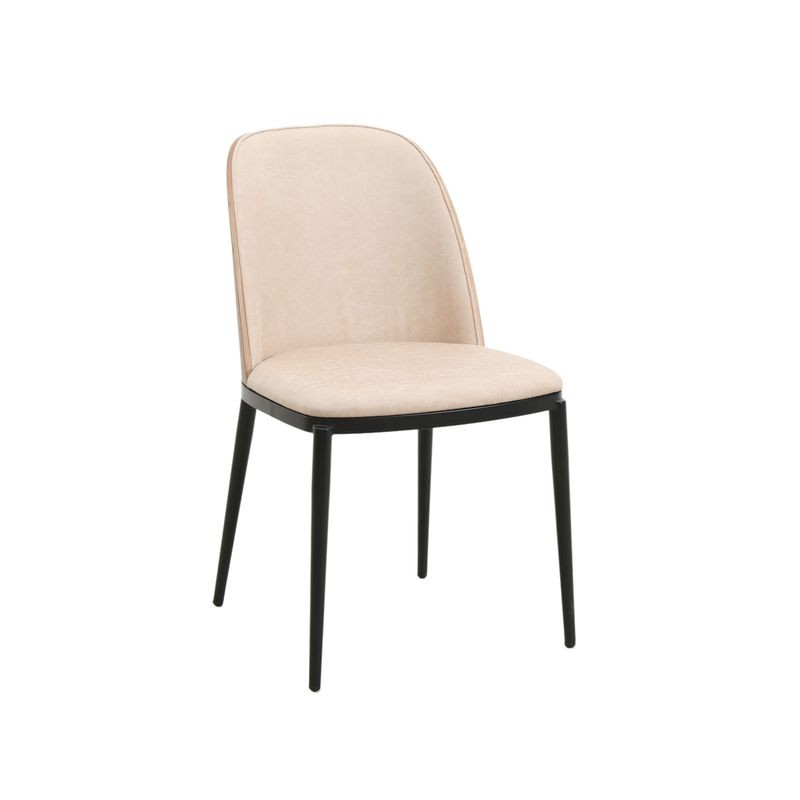 LeisureMod Tule Mid-Century Modern Dining Side Chair with Leather Seat and Powder-Coated Steel Frame for Kitchen and Dining Room Walnut/Light Brown
