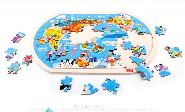 Wooden World Map Puzzle – Educational Toy for Kids and Toddlers