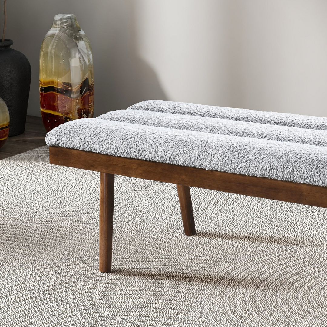 Troni Light Grey Boucle Bench Closeup.