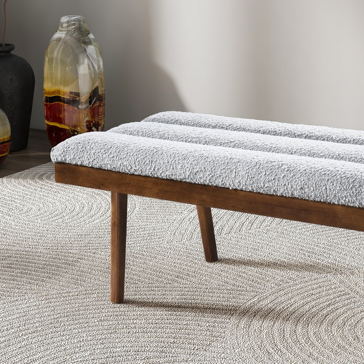 Troni Light Grey Boucle Bench Closeup.