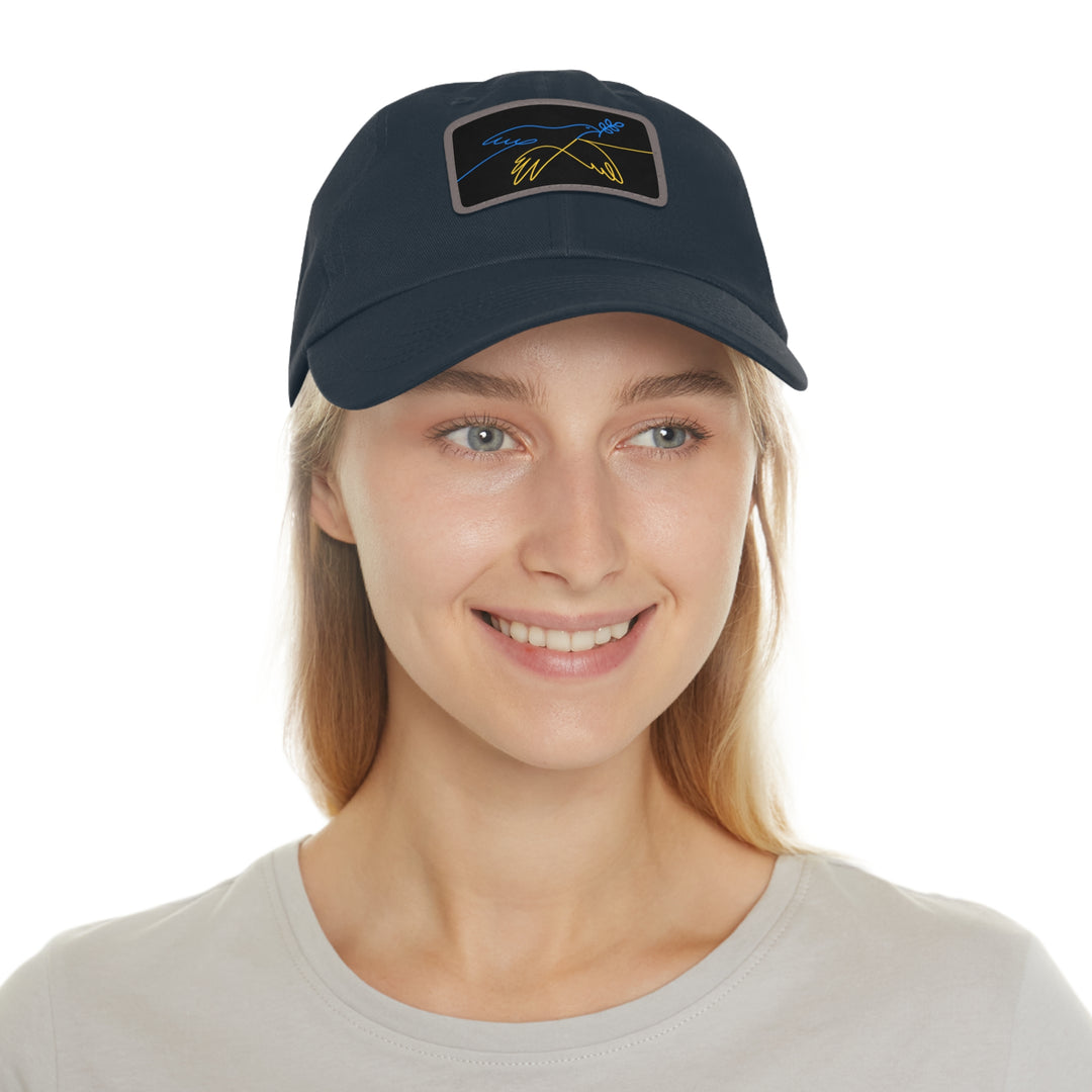 Dove and Leaf Dad Hat with Leather Patch (Rectangle)