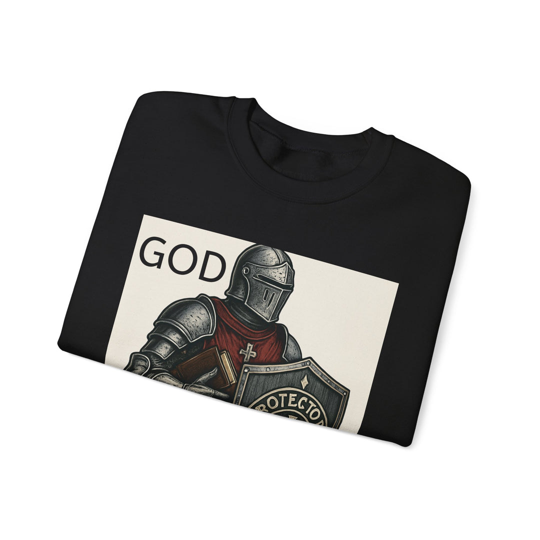 Knight Shield Crewneck Sweatshirt — "Protectors of the Word" Christian Armor Design