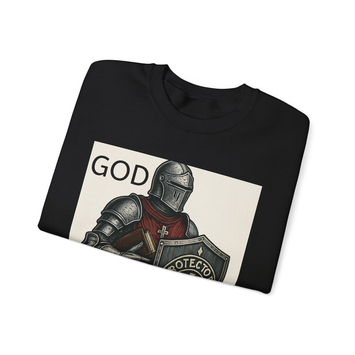 Knight Shield Crewneck Sweatshirt — "Protectors of the Word" Christian Armor Design