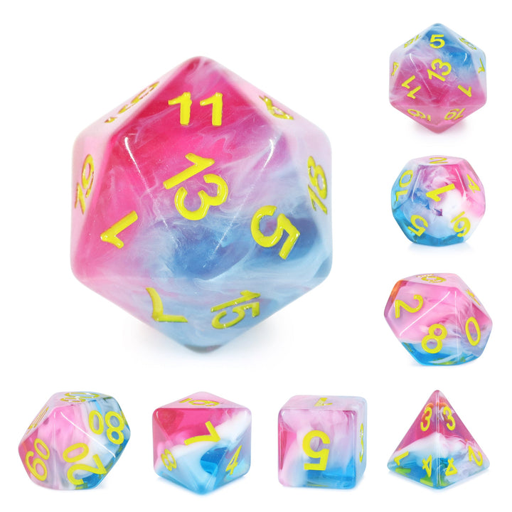 Glacier Rose 7-Dice Set by HengdaDice RPG Dice Red/White/Blue