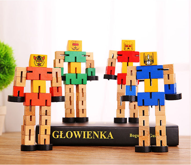 Wooden Robot Puzzle Toy 3D Educational Assembly Kit for Kids