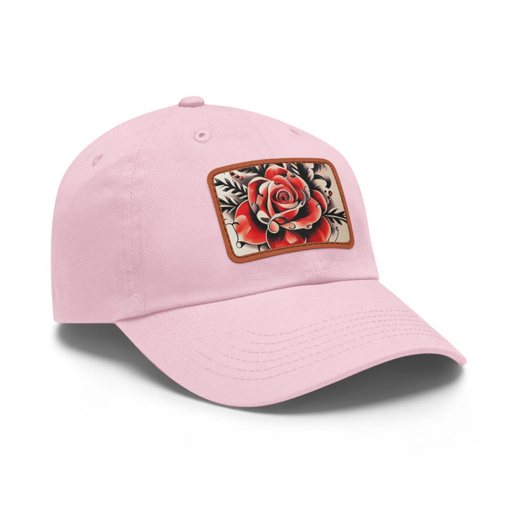 Rose Tattoo Style Dad Hat with Leather Patch (Rectangle)