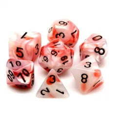 Shell White/Red 7-Dice Set w/Black Numbers Dnd Dice Set