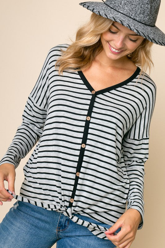 Stripe Button Down Tie Bottom Top